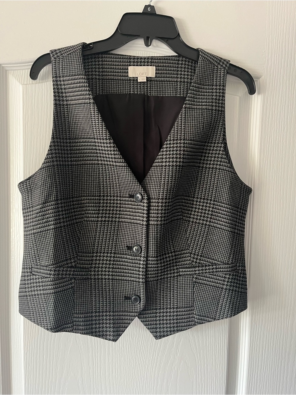 LOFT Black and Gray Glen Plaid Vest